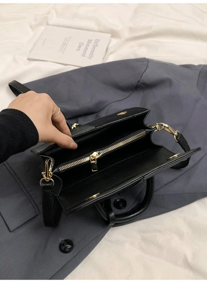 Women’s Vintage Black Handbag – Classic Top Handle & Crossbody Bag with Structured Design - Image 2
